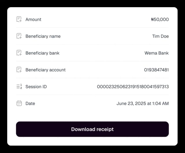 Transaction receipt