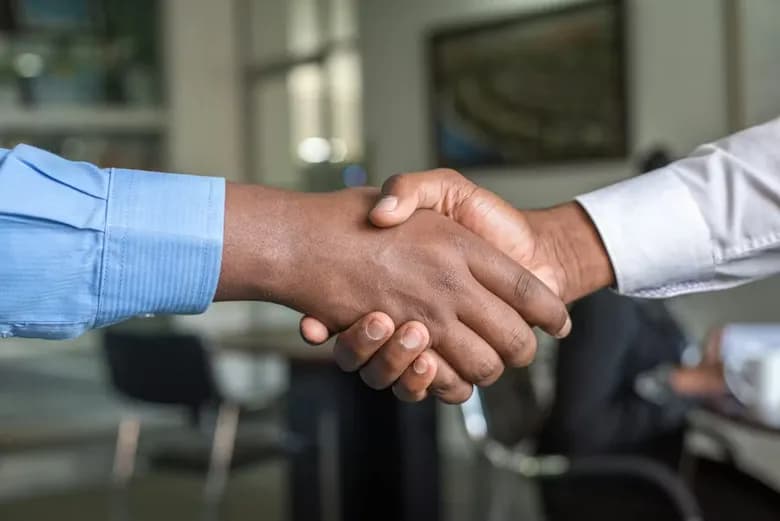 Two professionals shaking hands on a partnership